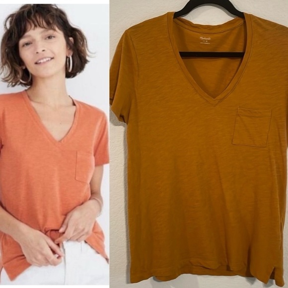 Madewell Tops - Madewell Women Shirt Medium Orange Whisper Cotton Contemporary Preppy Causal